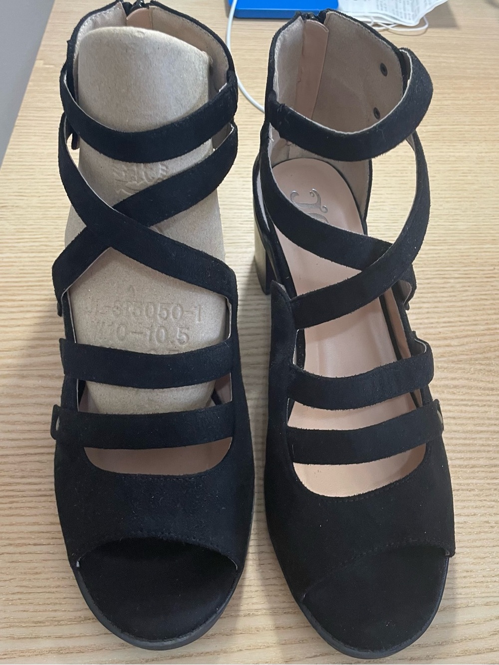 Journee Collection Black Strappy Block Heel Sandals